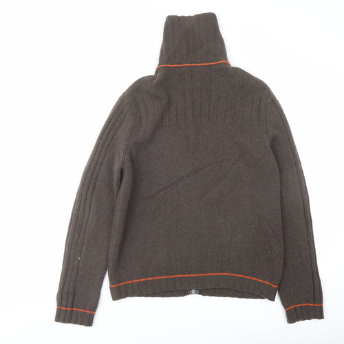 Sisley Mens Brown Collared Wool Full Zip Jumper Size L Long Sleeve