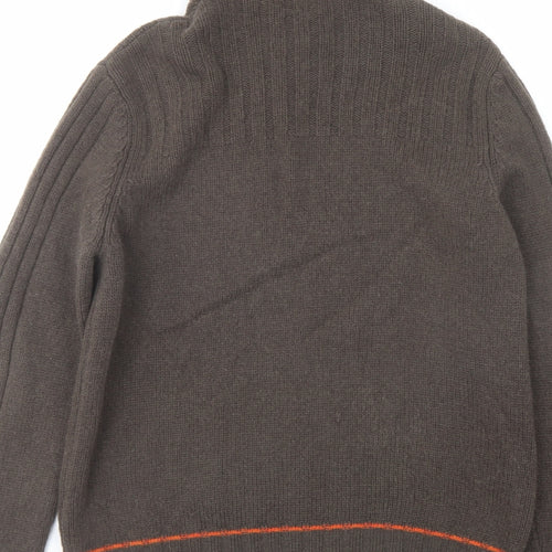Sisley Mens Brown Collared Wool Full Zip Jumper Size L Long Sleeve