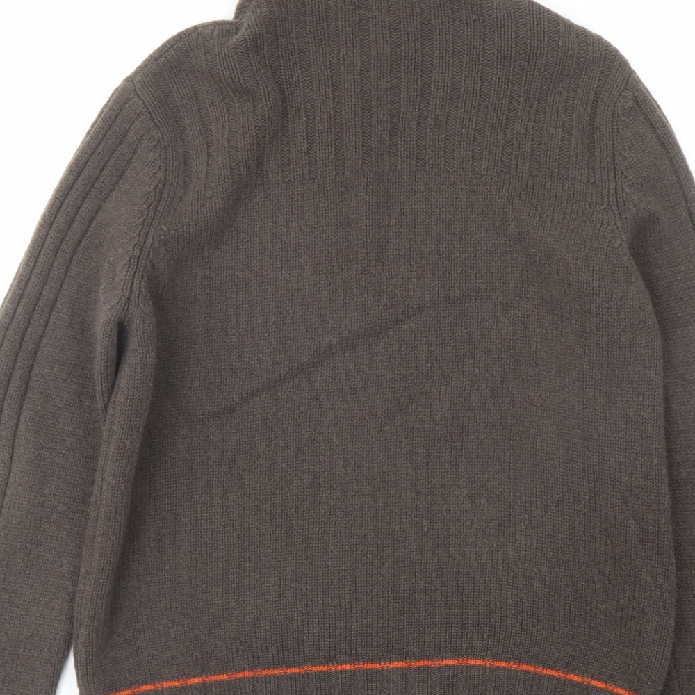 Sisley Mens Brown Collared Wool Full Zip Jumper Size L Long Sleeve