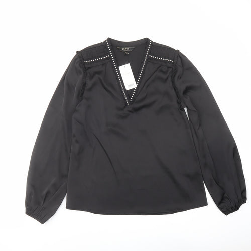 Lipsy Womens Black Polyester Basic Blouse Size 6 V-Neck - Embellished