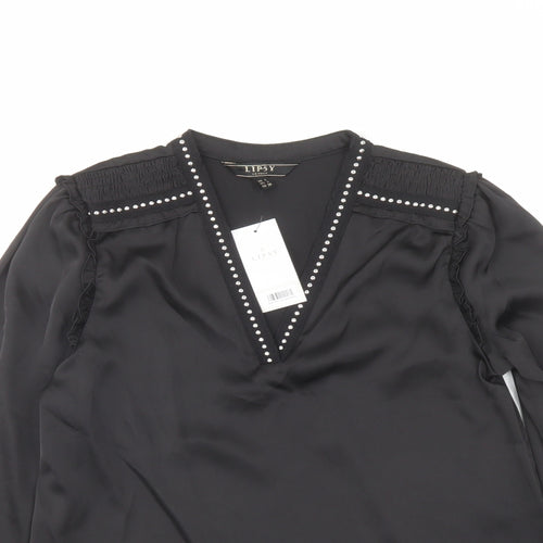 Lipsy Womens Black Polyester Basic Blouse Size 6 V-Neck - Embellished