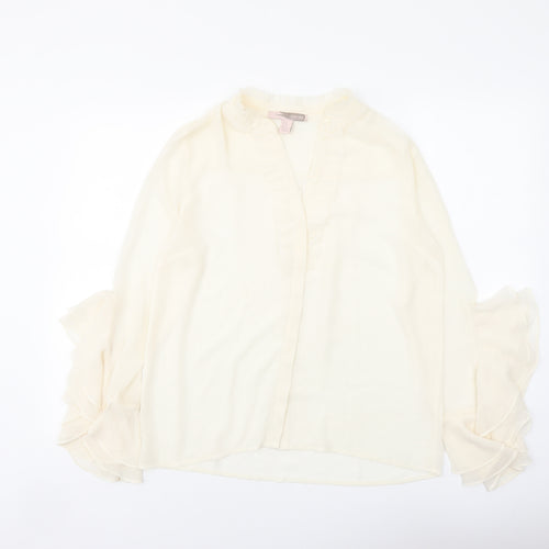 FOREVER 21 Womens Ivory Polyester Basic Button-Up Size M V-Neck