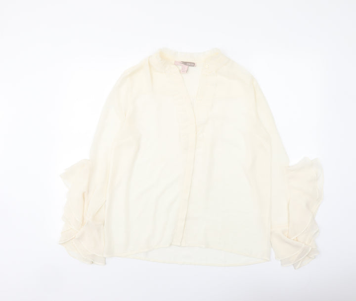 FOREVER 21 Womens Ivory Polyester Basic Button-Up Size M V-Neck