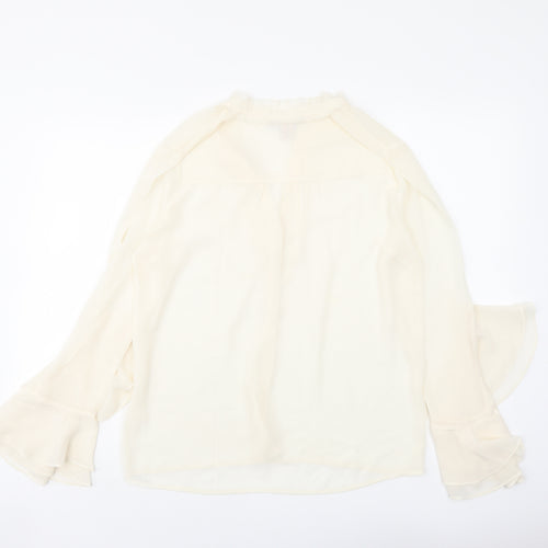 FOREVER 21 Womens Ivory Polyester Basic Button-Up Size M V-Neck