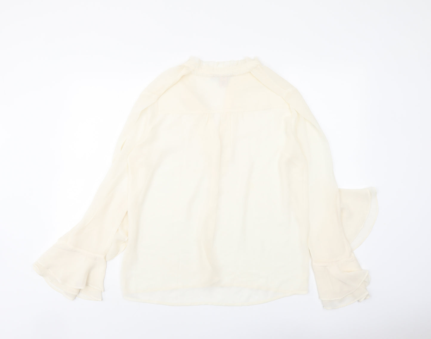 FOREVER 21 Womens Ivory Polyester Basic Button-Up Size M V-Neck