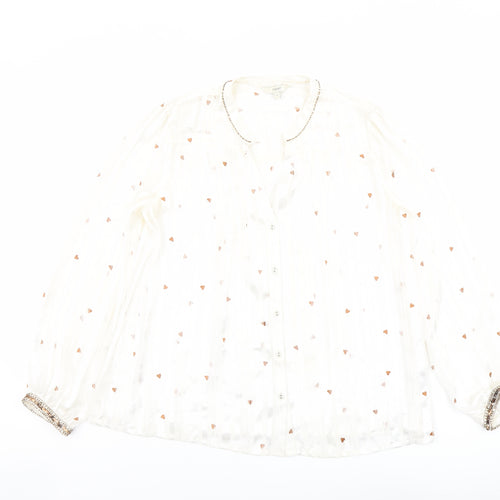 NEXT Womens Ivory Geometric Polyester Basic Blouse Size 12 Round Neck - Heart Print