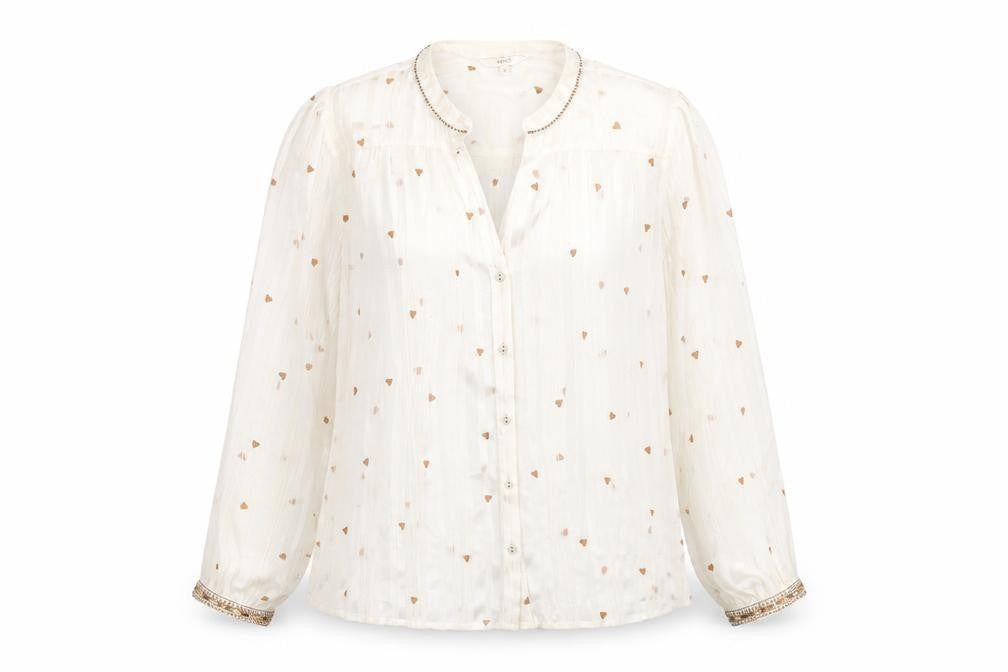 Next Womens Ivory Geometric Polyester Basic Blouse Size 12 Round Neck - Heart Print