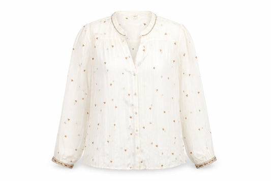 Front view of Next women’s ivory geometric polyester basic blouse, size UK 12, round neck - heart print