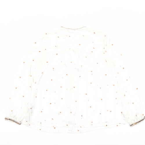 NEXT Womens Ivory Geometric Polyester Basic Blouse Size 12 Round Neck - Heart Print