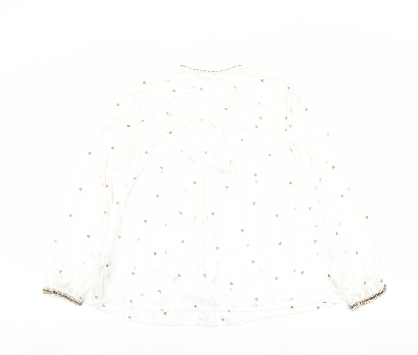 NEXT Womens Ivory Geometric Polyester Basic Blouse Size 12 Round Neck - Heart Print