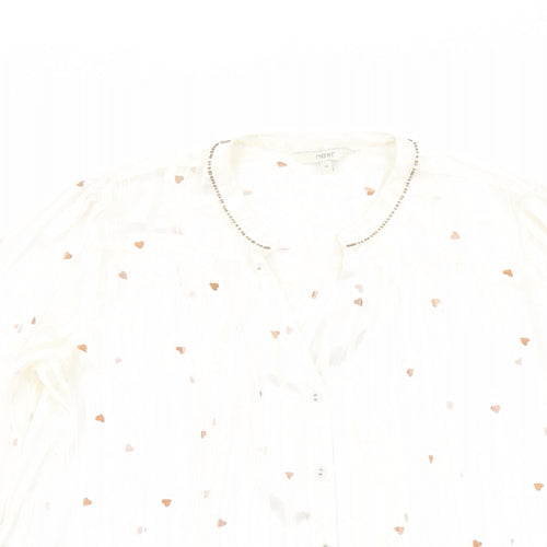 NEXT Womens Ivory Geometric Polyester Basic Blouse Size 12 Round Neck - Heart Print