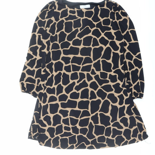 Wallis Womens Black Animal Print Polyester A-Line Size 14 Boat Neck Pullover - Giraffe pattern