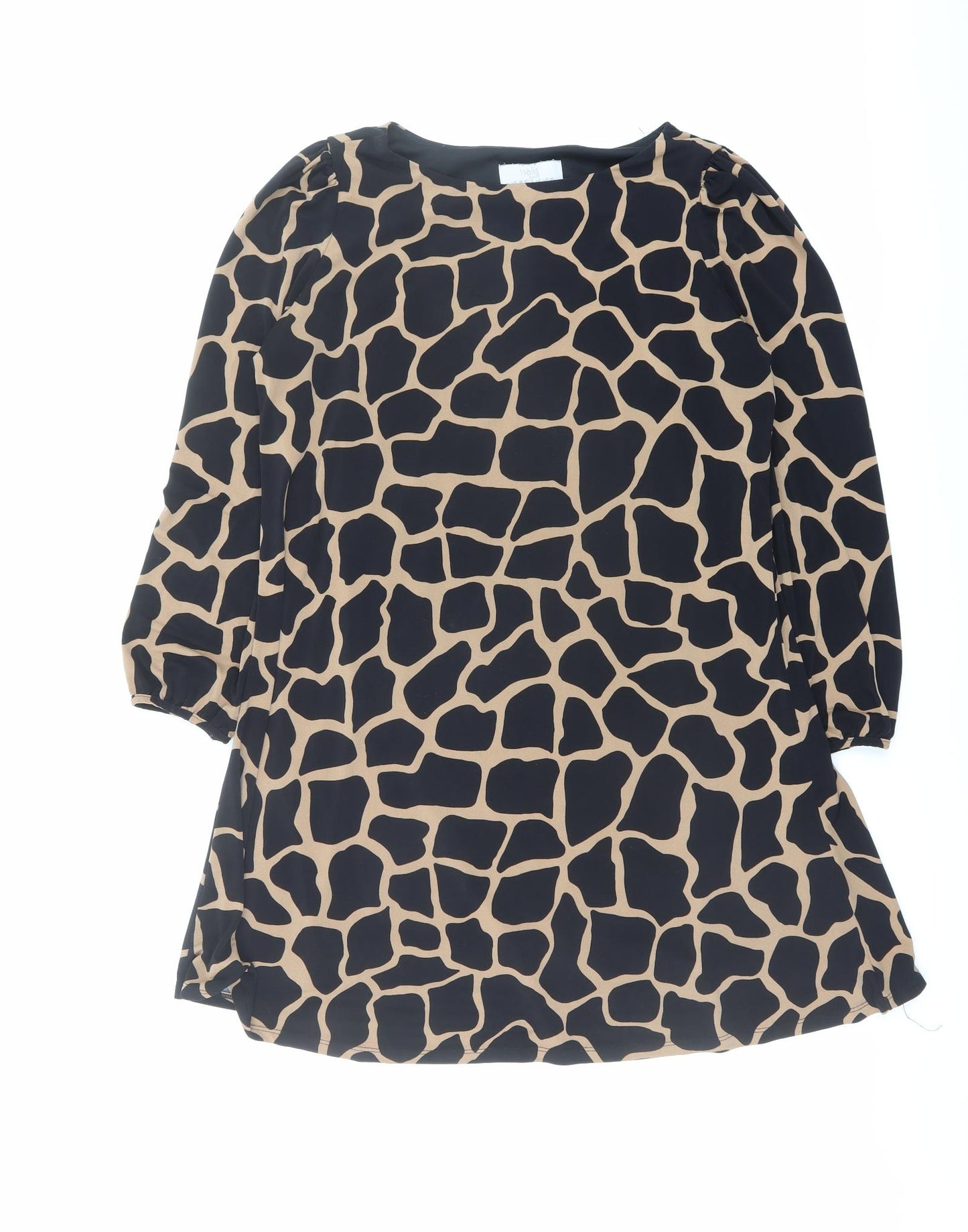 Wallis Womens Black Animal Print Polyester A-Line Size 14 Boat Neck Pullover - Giraffe pattern