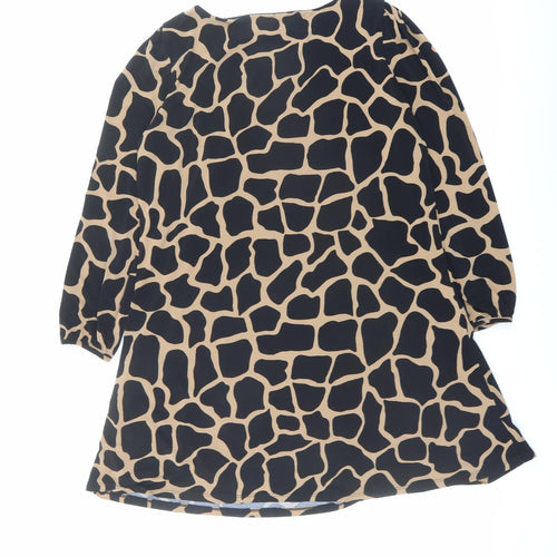 Wallis Womens Black Animal Print Polyester A-Line Size 14 Boat Neck Pullover - Giraffe pattern