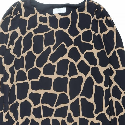 Wallis Womens Black Animal Print Polyester A-Line Size 14 Boat Neck Pullover - Giraffe pattern