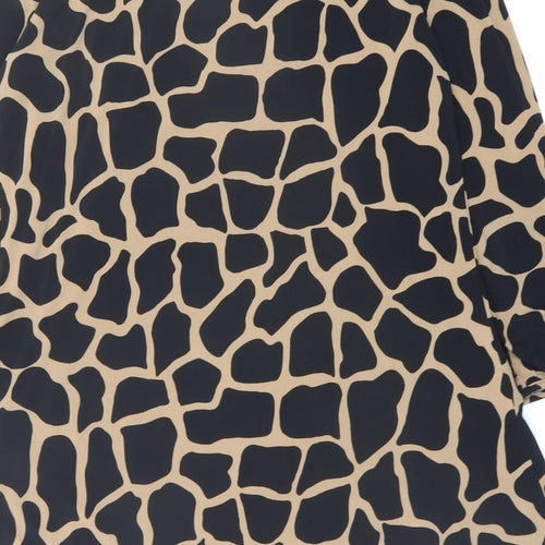 Wallis Womens Black Animal Print Polyester A-Line Size 14 Boat Neck Pullover - Giraffe pattern