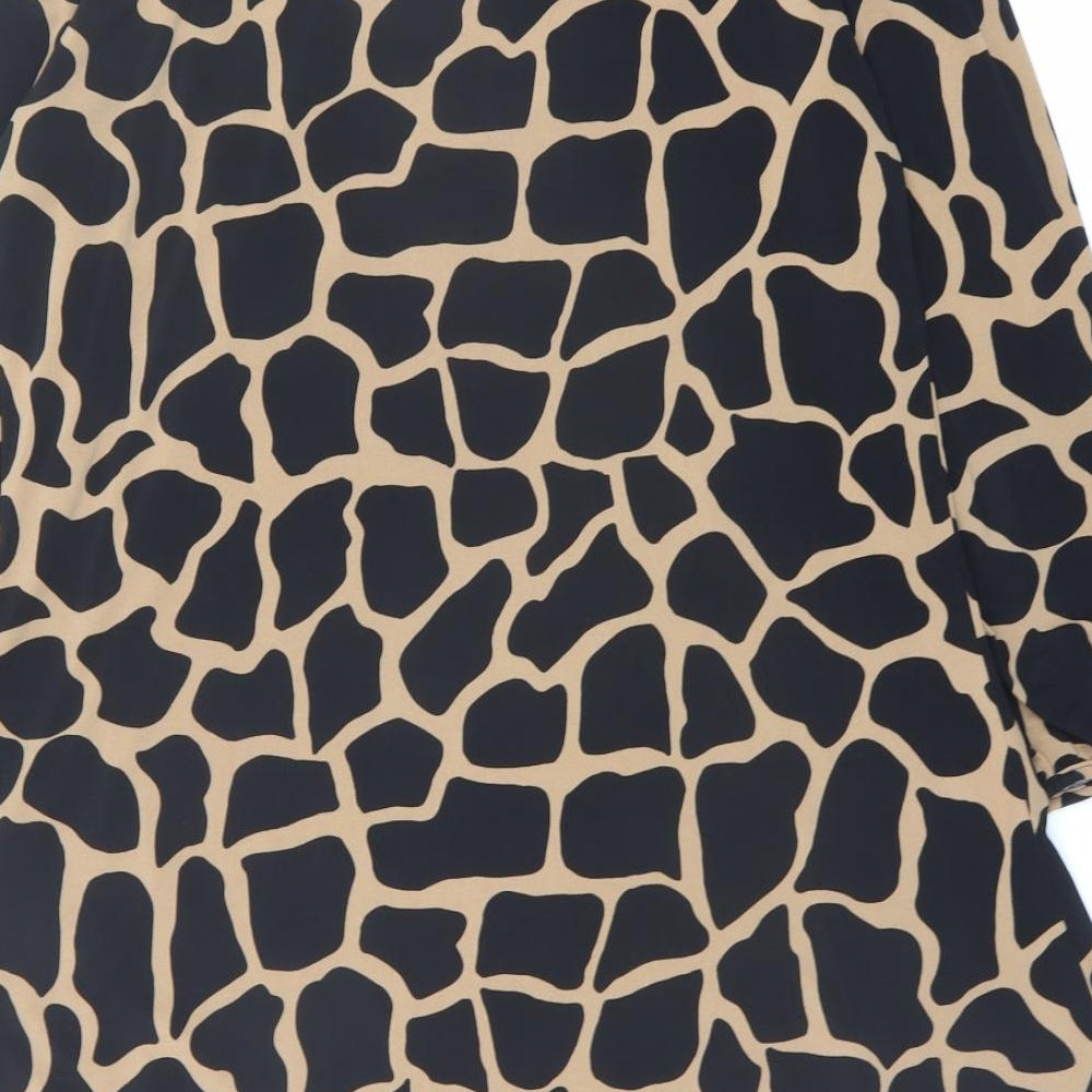 Wallis Womens Black Animal Print Polyester A-Line Size 14 Boat Neck Pullover - Giraffe pattern