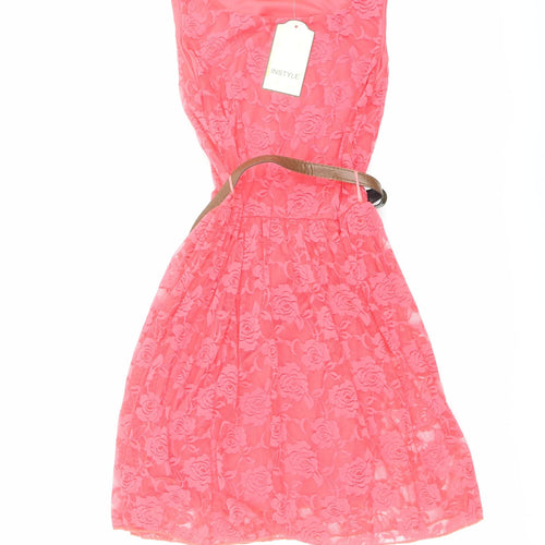 Instyle Womens Pink Floral Polyester A-Line Size S Boat Neck Pullover