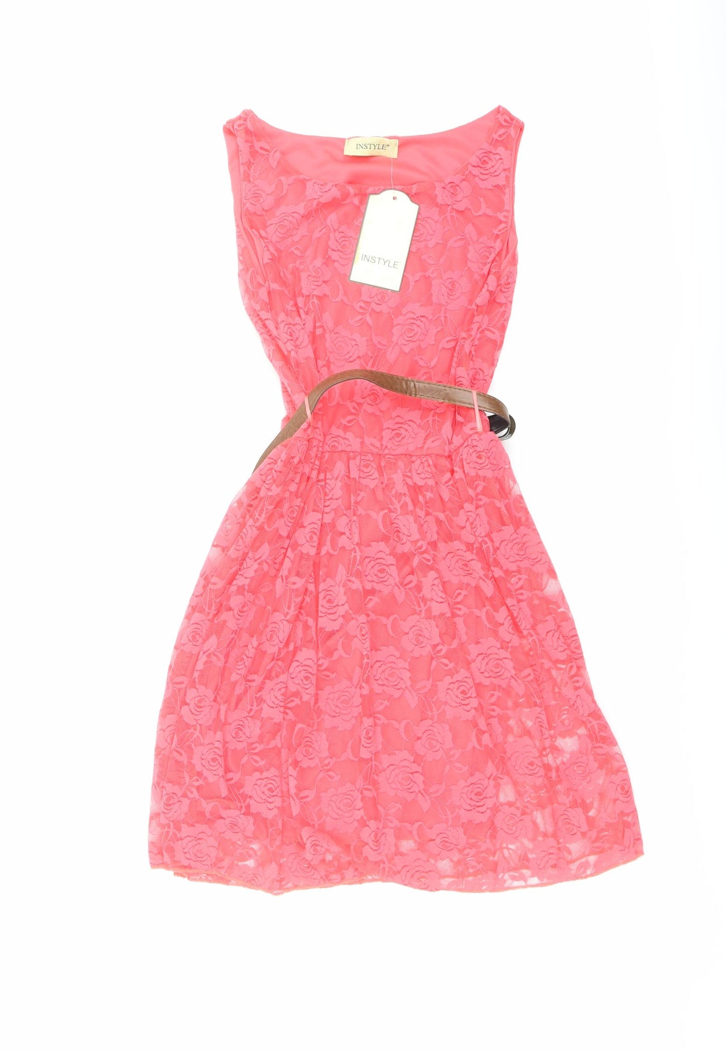 Instyle Womens Pink Floral Polyester A-Line Size S Boat Neck Pullover