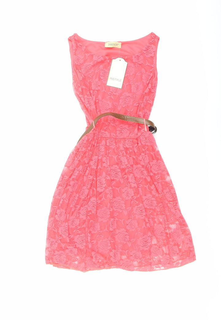 Instyle Womens Pink Floral Polyester A-Line Size S Boat Neck Pullover