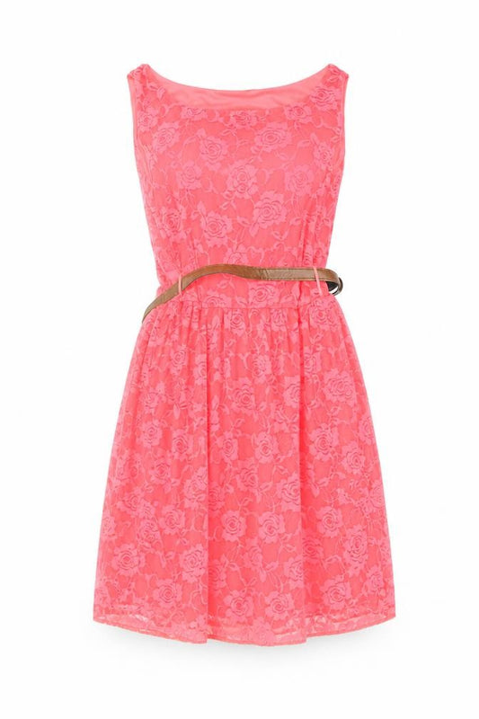 Front view of Instyle women’s pink floral polyester a-line, size S, boat neck pullover