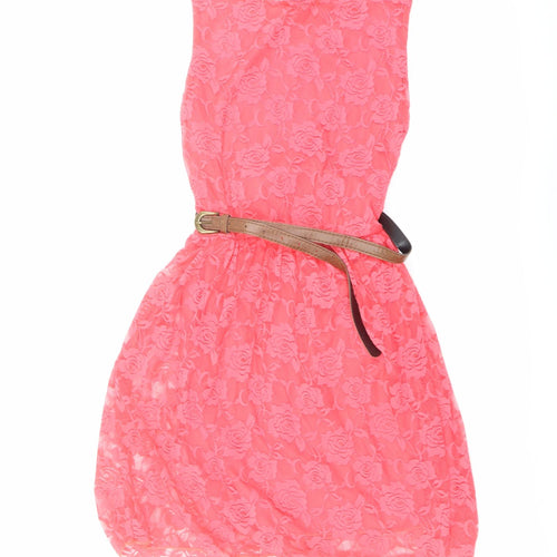 Instyle Womens Pink Floral Polyester A-Line Size S Boat Neck Pullover