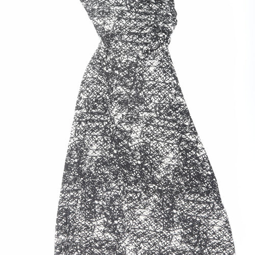 Betty Jackson Womens Black Geometric Viscose Maxi Size 10 V-Neck Pullover