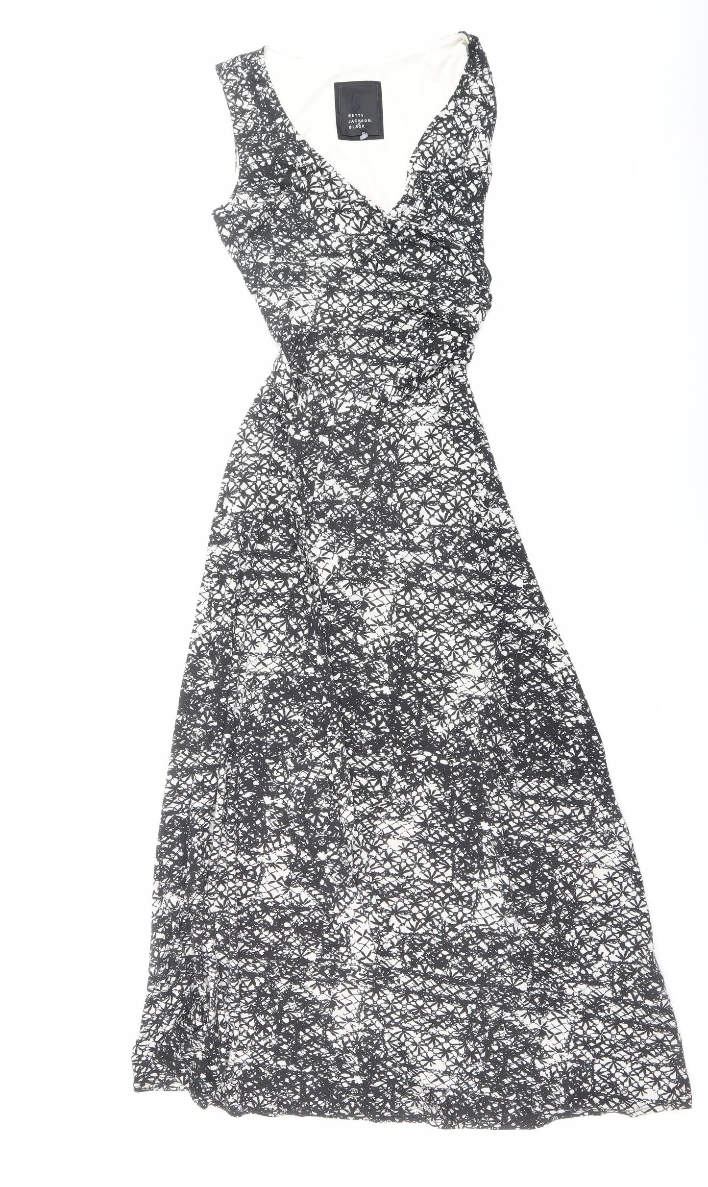 Betty Jackson Womens Black Geometric Viscose Maxi Size 10 V-Neck Pullover