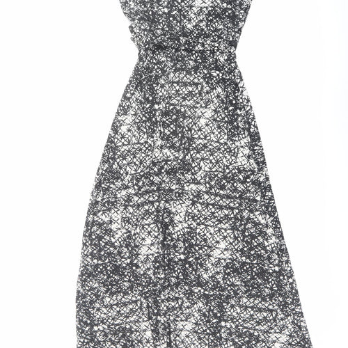 Betty Jackson Womens Black Geometric Viscose Maxi Size 10 V-Neck Pullover