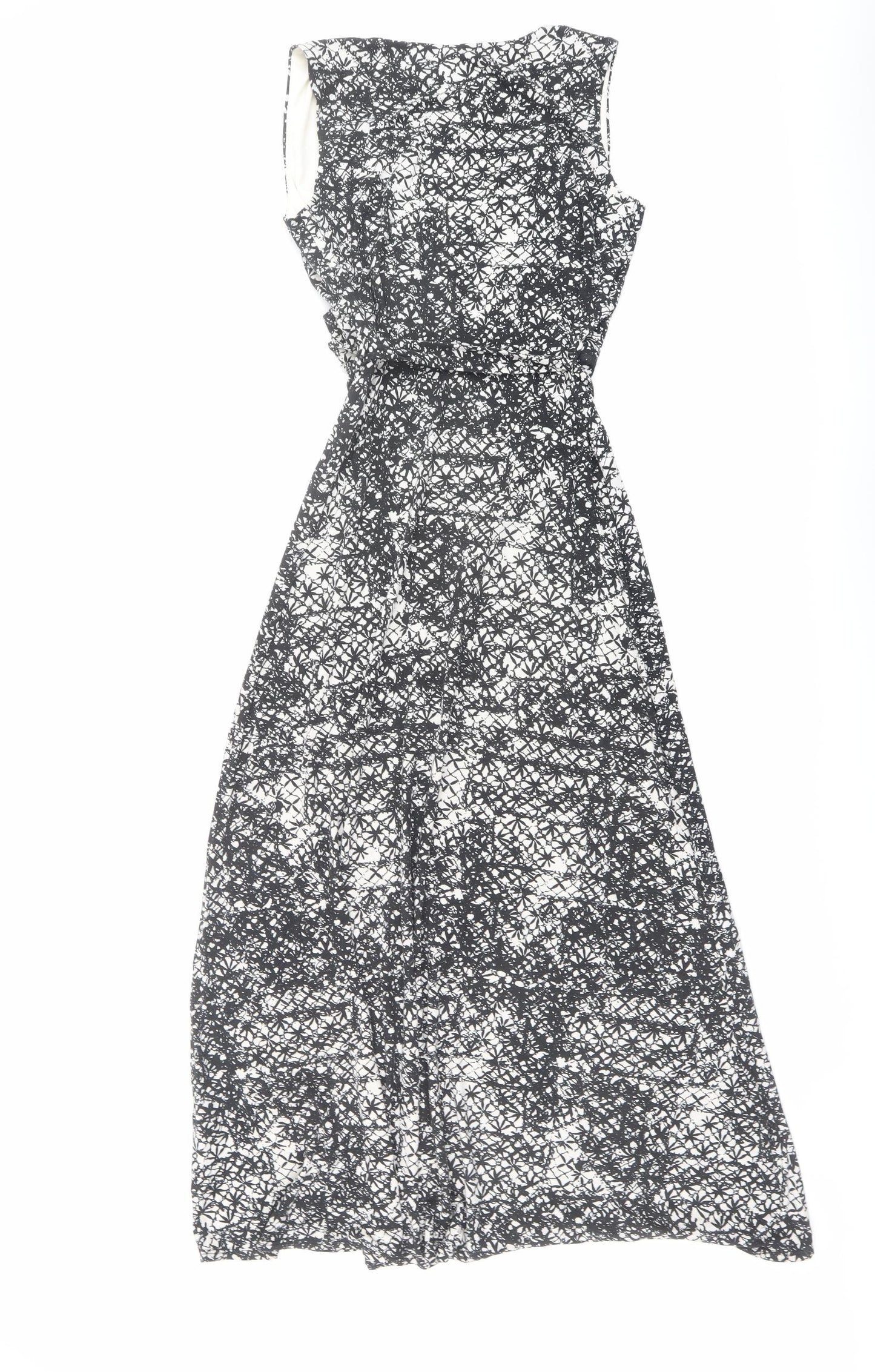 Betty Jackson Womens Black Geometric Viscose Maxi Size 10 V-Neck Pullover