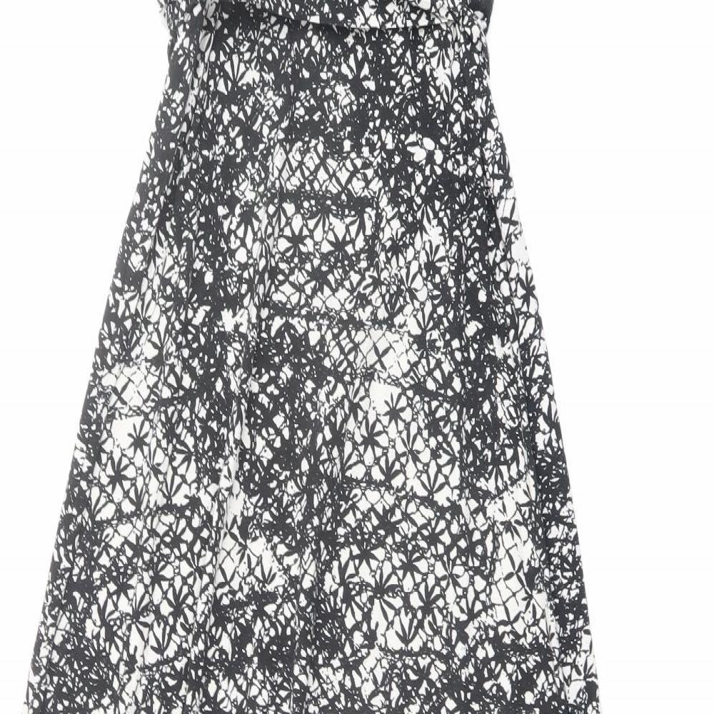 Betty Jackson Womens Black Geometric Viscose Maxi Size 10 V-Neck Pullover