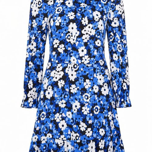 Marks and Spencer Womens Blue Floral Viscose A-Line Size 6 Round Neck Zip