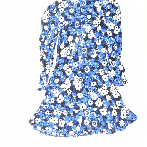 Marks and Spencer Womens Blue Floral Viscose A-Line Size 6 Round Neck Zip