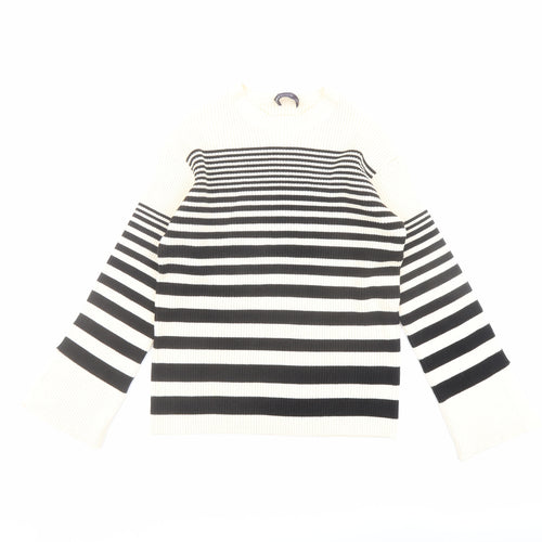 Marks and Spencer Womens Beige Round Neck Striped Acrylic Pullover Jumper Size M