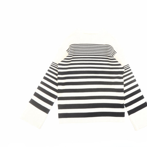 Marks and Spencer Womens Beige Round Neck Striped Acrylic Pullover Jumper Size M