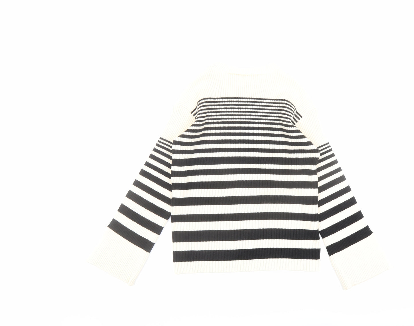 Marks and Spencer Womens Beige Round Neck Striped Acrylic Pullover Jumper Size M
