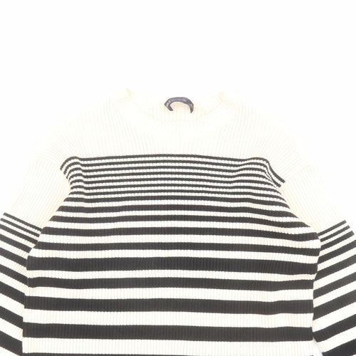 Marks and Spencer Womens Beige Round Neck Striped Acrylic Pullover Jumper Size M