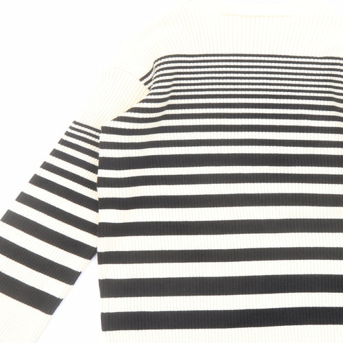 Marks and Spencer Womens Beige Round Neck Striped Acrylic Pullover Jumper Size M