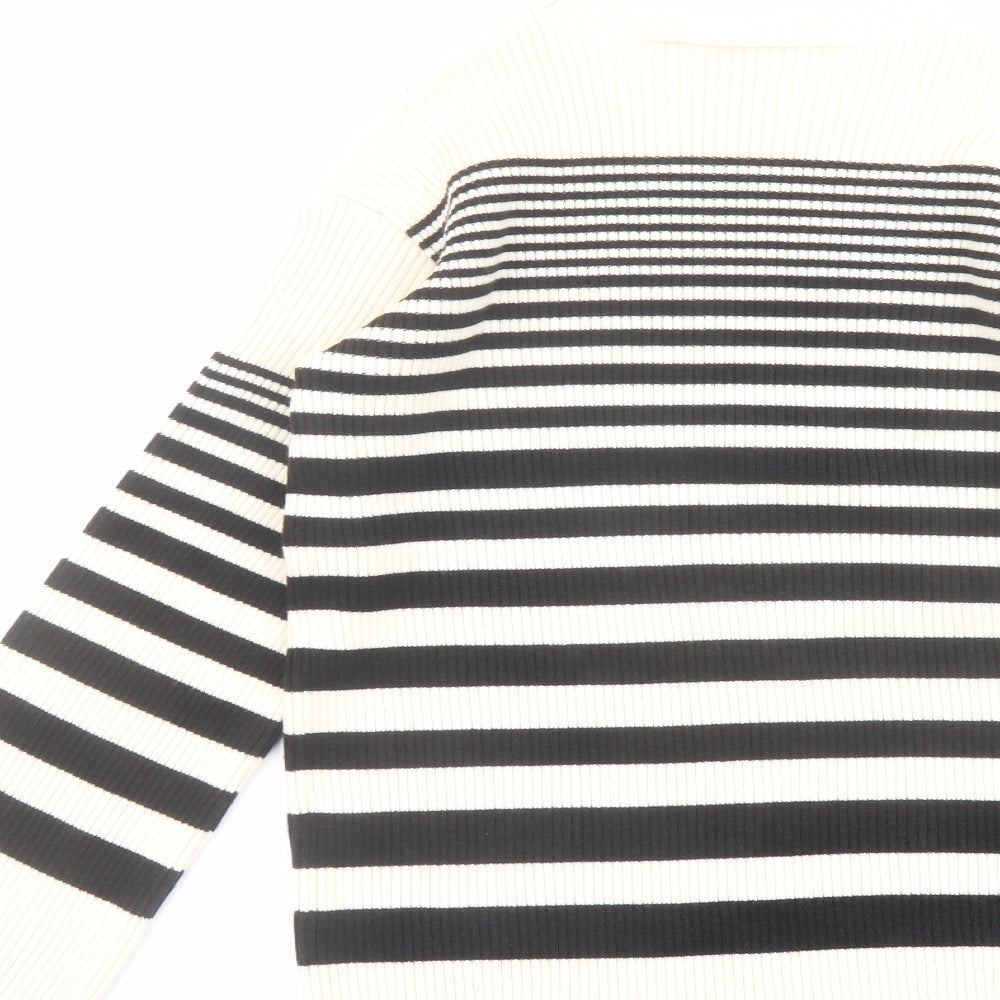 Marks and Spencer Womens Beige Round Neck Striped Acrylic Pullover Jumper Size M