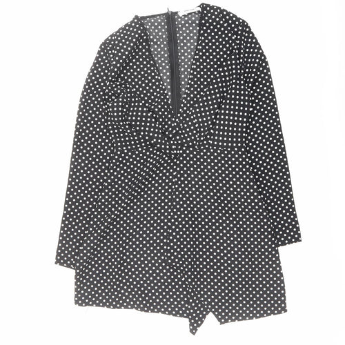 Saint Genies Womens Black Polka Dot Polyester A-Line Size 10 V-Neck Zip