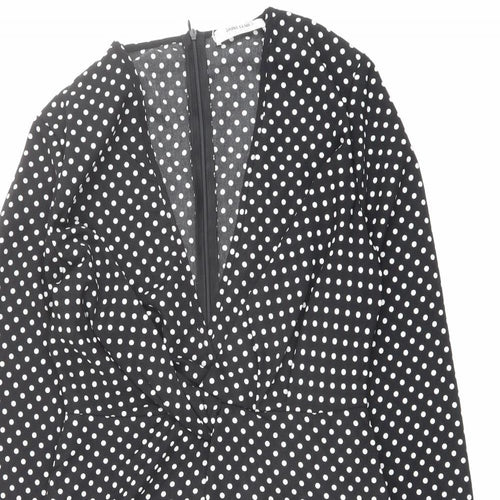 Saint Genies Womens Black Polka Dot Polyester A-Line Size 10 V-Neck Zip