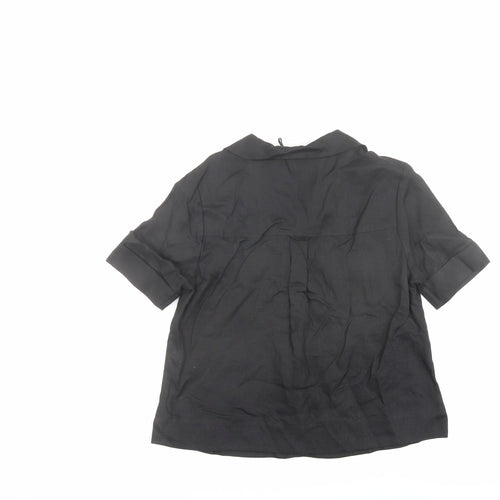 Autograph Womens Black Linen Basic Button-Up Size 6 Collared