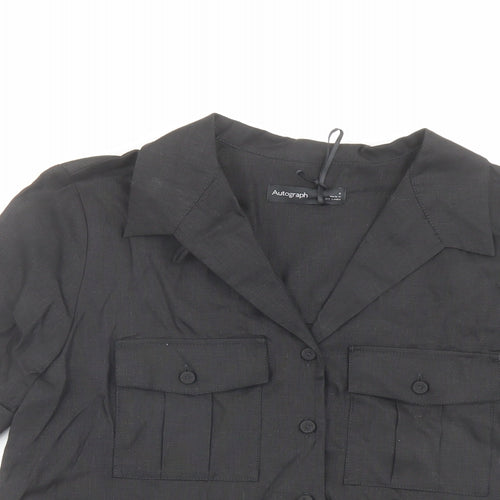 Autograph Womens Black Linen Basic Button-Up Size 6 Collared