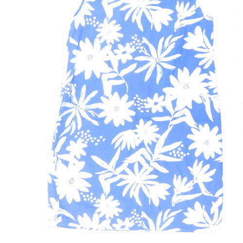 Marks and Spencer Womens Blue Floral Linen A-Line Size 14 V-Neck Pullover