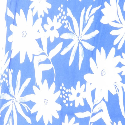 Marks and Spencer Womens Blue Floral Linen A-Line Size 14 V-Neck Pullover