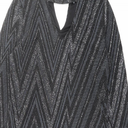 Oasis Womens Black Geometric Polyamide A-Line Size M Round Neck Button