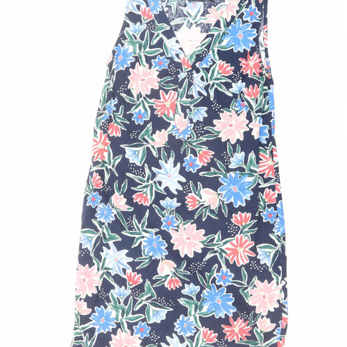 Marks and Spencer Womens Multicoloured Floral Linen A-Line Size 6 V-Neck Pullover