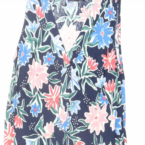 Marks and Spencer Womens Multicoloured Floral Linen A-Line Size 6 V-Neck Pullover