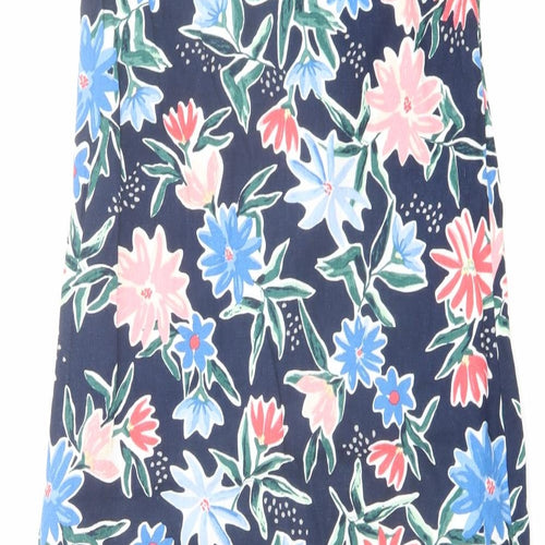 Marks and Spencer Womens Multicoloured Floral Linen A-Line Size 6 V-Neck Pullover