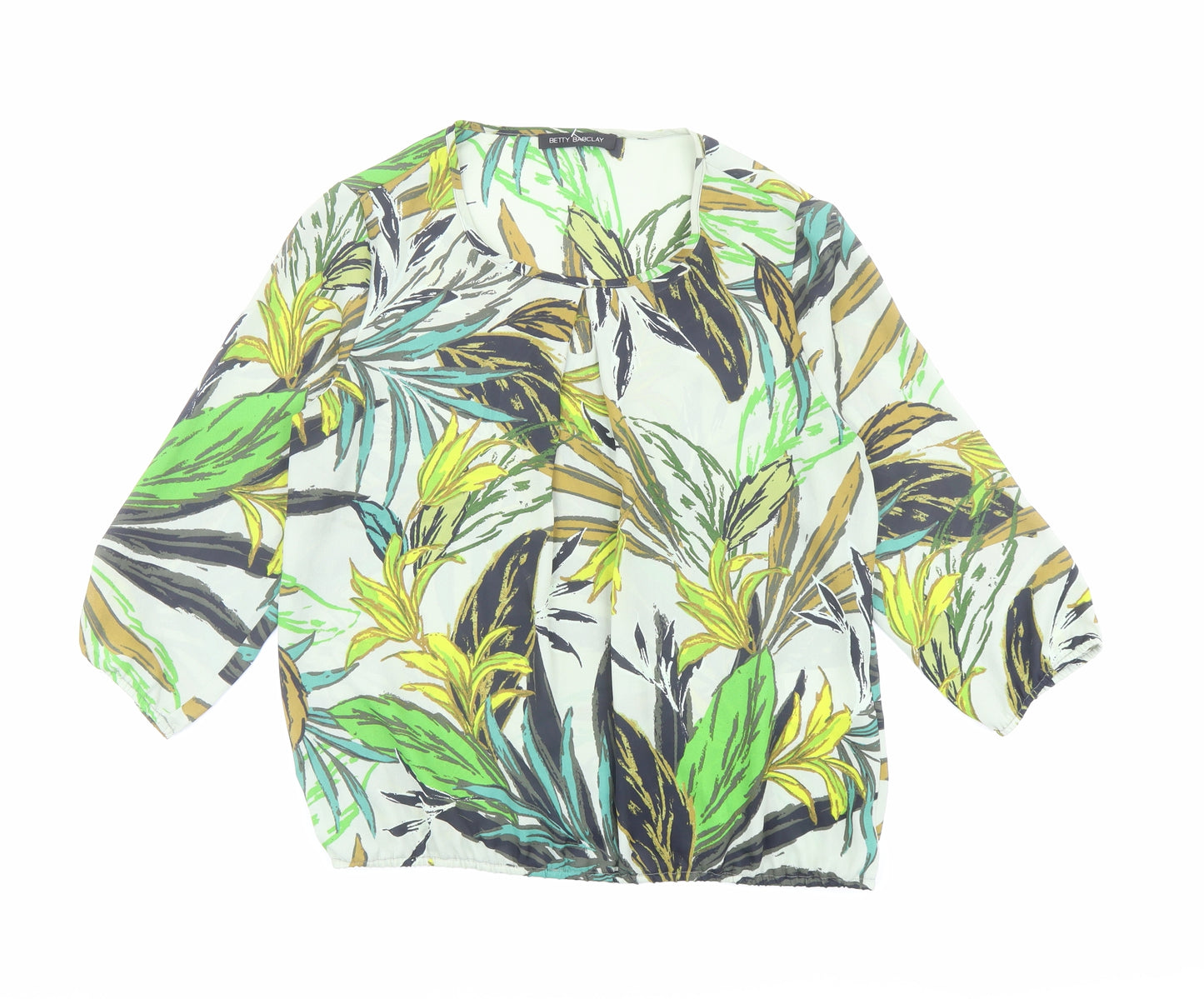 Betty Barclay Womens Green Geometric Polyester Basic Blouse Size 10 Round Neck - Leaf Pattern